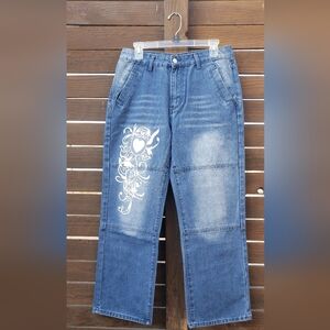 Source Unknown Blue Flare Jeans with White Design